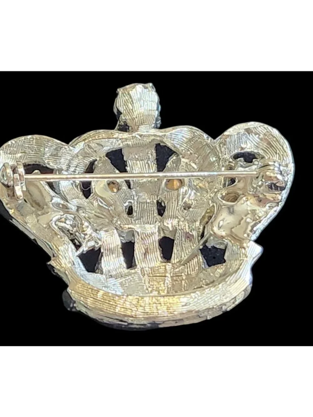 Vintage Rhinestone Crown  Silver Tone Regal Mardi Gras Brooch Elegant Sparkling